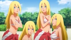 4girls big_breasts bikini blush boruko boruto:_naruto_next_generations breasts canon_genderswap cleavage clones crossed_arms curvaceous curvy curvy_figure embarrassed female female_only gender_transformation genderswap_(mtf) high_resolution highres huge_breasts light-skinned_female light_skin long_hair midriff multiple_girls naruto naruto_(series) oppai outdoors pouting rule_63 screencap screenshot sexually_suggestive sexy_no_jutsu shadow_clone skirt suggestive take_your_pick transformation tsundere uzumaki_boruto very_long_hair whisker_markings whiskers