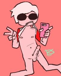 1boy 1boys color colored davc dave_strider glasses headgear headwear homestuck looking_at_viewer male_focus male_only masculine mostly_nude mostly_nude_male partially_clothed partially_clothed_male roxy_strider roxystriderdick shades sl solo solo_male sunglasses weird