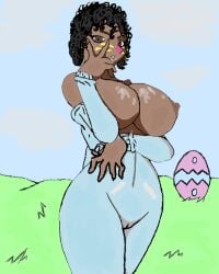 bodysuit bunny_brawler dark-skinned_female easter easter_egg fortnite large_breasts legoman nipples topless unzipped_bodysuit