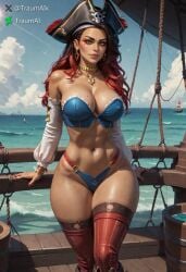 ai_generated apex_legends big_breasts breasts dark-skinned_female dark_skin large_breasts loba loba_(apex_legends) pirate pirate_hat pirate_ship respawn_entertainment thick_thighs traumai two-tone_hair two_tone_hair