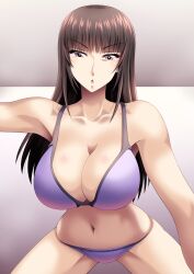 1girls belly belly_button big_breasts bra breasts brown_hair cleavage collarbone female female_focus girls_und_panzer large_breasts light-skinned_female light_skin long_hair looking_at_viewer mature_female memotonoshiwatsubasa midriff milf mommy mother nishizumi_shiho panties solo solo_female solo_focus