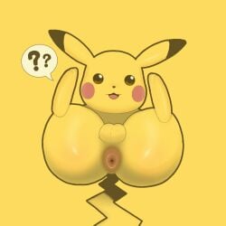1:1 animal_ears anus ass balls brown_eyes brown_nose dulone feet feet_up feral fur furry generation_1_pokemon genitals legs_up looking_at_viewer male male_only mammal mole mole_on_ass nintendo nude open_mouth pikachu pokemon pokemon_(species) presenting presenting_hindquarters puffy_anus question_mark red_cheeks rodent simple_background solo solo_male speech_bubble tail yellow_background yellow_body yellow_fur