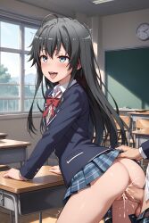 1boy 1girl ahe_gao ai_generated ass baron_red big_penis black_hair blue_eyes cum cum_in_pussy cum_inside female highres my_teen_romantic_comedy_snafu orgasm penis school school_uniform schoolgirl vaginal_penetration yukinoshita_yukino