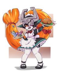 1girls blush bumble_bina commission cute female female_only food helmet hi_res imp imp_midna long_hair looking_at_viewer maid maid_headdress maid_uniform midna nintendo orange_hair pointy_ears red_eyes shortstack solo the_legend_of_zelda thighhighs tied_hair tray twilight_princess very_long_hair white_thighhighs yellow_sclera