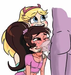 1girls 2boys blonde_hair blowjob crossdressing cum_in_mouth cum_on_face disney disney_channel fellatio female_supporting_crossdressing female_supporting_yaoi gearfou latino_male makeup marco_diaz ponytail princess_marco star_butterfly star_vs_the_forces_of_evil supporting_partner throat_bulge tom_lucitor trap white_background white_female