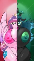 alicorn anthro breasts changeling female friendship_is_magic furry green_eyes hasbro huge_breasts insect_girl milf monster_girl my_little_pony nipples open_mouth princess_cadance_(mlp) queen_chrysalis_(mlp) seii3 seiiartworks smile