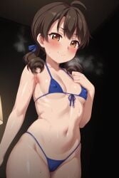 ai_generated blush doki_doki_little_ooya-san flat_chest happy heavy_breathing hentai micro_bikini miyuri_asou nipples_visible_through_clothing shiny_skin small_breasts steam steaming_body sweat tight_bikini tight_clothing young younger_female