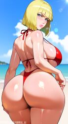 1girls ai_generated amiral_ai artist_name ass ass_focus beach big_ass big_breasts bikini bikini_bottom bikini_top blunt_bangs blush bob_cut breasts commentary embarrassed eyelashes eyeliner eyeshadow female female_only female_pubic_hair forest from_behind huge_ass huge_breasts large_breasts light-skinned_female light_skin lipstick looking_at_viewer looking_back makeup mature mature_female mature_woman milf nai_diffusion naruto naruto_(series) naruto_shippuden nature oppai outdoors patreon_username presenting presenting_ass presenting_hindquarters red_bikini revealing_swimsuit samui seaside skimpy skimpy_bikini smile solo stable_diffusion swimsuit thick_ass thick_thighs thighs url voluptuous voluptuous_female water watermark web_address