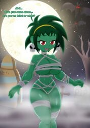 1girls breasts cemetery cleavage earrings female green_hair green_skin headband large_breasts lferriv looking_at_viewer navel red_eyes rottytops shantae short_hair skull_earrings smile smooth_skin solo thick_thighs thighs wide_hips