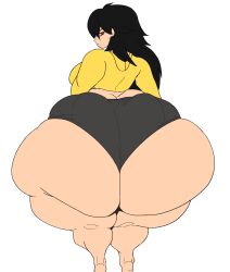 ass ass_focus black_hair black_panties fat_ass huge_ass jungle jungle_girl ocean ocean_background red_eyes star_hazaku thick_ass thick_thighs yellow_sweater