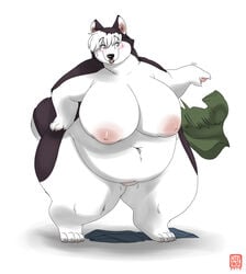 anthro ass big_ass big_breasts breasts canine female fur furry gillpanda huge_breasts husky nipples overweight transformation weight_gain