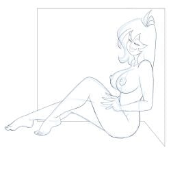 bedroom_eyes breasts jab mark_kleanup monochrome nude pinup sketch vee_(damp_owl)