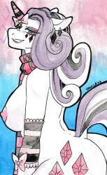 anthro ass breasts cutie_mark equid equine female friendship_is_magic hasbro hi_res horn looking_back makeup mammal my_little_pony mythological_creature mythological_equine mythology rarity_(mlp) traditional_media_(artwork) unicorn watercolor_(artwork)