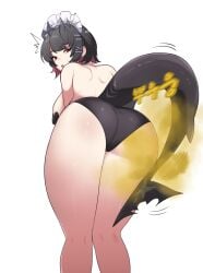 1girls 4team big_ass big_thighs black_hair ellen_joe fart fart_cloud fart_fetish farting maid_headdress maid_outfit maid_uniform rear_view red_eyes shark_girl shark_tail smell zenless_zone_zero