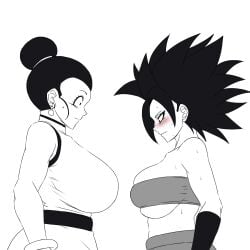 big_breasts blush caulifla chichi darwaarts dragon_ball dragon_ball_super dragon_ball_z female_only milf younger_female yuri