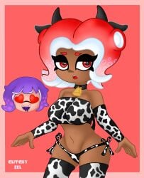 1girls 2024 2d 2d_(artwork) 2d_artwork artist_name big_breasts big_thighs bikini cow_ears cow_horns cow_print cowbell cowgirl dark-skinned_female dark_skin drooling embarrassed embarrassed_female fangs female glitchy_eel heart_eyes inkling inkling_boy large_breasts light-skinned_male light_skin looking_away marine marine_humanoid mollusk mollusk_humanoid nintendo oc octoling octoling_girl red_eyes red_hair red_mouth roku_(glitchy_eel) scarlet_(glitchy_eel) short_hair solo solo_female solo_focus splatoon splatoon_(series) splatoon_2 splatoon_3 tagme tentacle tentacle_hair