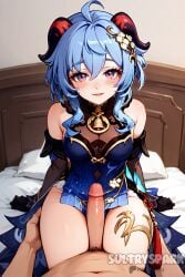 1boy 1boy1girl 1female 1females 1girls 1woman ai_generated artist_name bed bedroom blue_eyes breasts cowgirl_position felation female futarush ganyu_(genshin_impact) ganyu_(twilight_blossom)_(genshin_impact) genshin_impact girl medium_breasts multicolored_eyes on_bed patreon patreon_username petite petite_body petite_breasts petite_female petite_girl pink_eyes sex small_breasts sultryspark