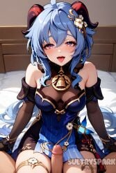 1boy 1boy1girl 1female 1females 1girls 1woman ai_generated artist_name bed bedroom blue_eyes breasts cowgirl_position felation female futarush ganyu_(genshin_impact) ganyu_(twilight_blossom)_(genshin_impact) genshin_impact girl medium_breasts multicolored_eyes on_bed patreon patreon_username petite petite_body petite_breasts petite_female petite_girl pink_eyes sex small_breasts sultryspark