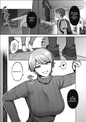 1boy 1boy1girl 1girls breasts clothing comic comic_page female female_focus fully_clothed male older_female older_woman_and_younger_boy sequence shirt short_hair smile spellsx sweater teacher teacher_and_student younger_male