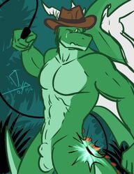 2012 balls bgn biceps dragon griz_sylverwing hat horn male male_only muscles nude ouch pain pecs scalie solo tear whip