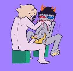 2boys alien alien_genitalia alien_humanoid alien_penis black_hair blonde_hair blonde_hair_male color colored colored_skin dave_strider diphallia diphallism frottage frotting gay grey_skin homestuck homestuck_troll horn horns humanoid male male_focus male_only multi_penis nude nude_male nudity penis roxy_strider roxystriderdick short_hair short_hair_male sollux_captor tentabulge tentacle troll yaoi