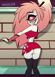 ai_generated ass cherri_bomb_(hazbin_hotel) ends34 female female_only hazbin_hotel long_hair miniskirt slutty_outfit stockings