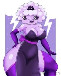 1girls 5_fingers air_creature air_humanoid angry angry_expression armgloves armwear asthma__tan background breasts bust busty busty_female busty_girl choker cleavage closed_mouth clothed clothed_female clothing cloud cloud_creature cloud_hair cloud_humanoid cloud_woman curvaceous curvaceous_female curvaceous_figure curvy curvy_female curvy_figure electricity eyes_covered eyes_not_visible eyes_obscured female female_focus female_only fingers frown gloves grumpy hair_covering_eyes hair_over_eye hair_over_eyes handwear huge_breasts huge_thighs large_breasts large_thighs leggings lightning lightning_bolt long_sleeve_gloves medium_hair mevia_(sketchfins) mole_on_cheek oc one_hand_on_hip original original_character purple_background purple_body purple_clothing purple_dress purple_gloves purple_hair purple_leggings purple_outfit purple_skin purple_skinned_female solo solo_female solo_focus standing thighhighs thighs thunder thunder_thighs tiara unseen_eyes white_border