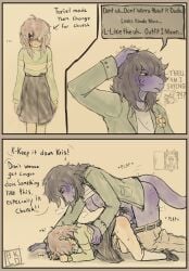 1futa 2girls anal anal_sex anal_sex bklo blinding_bangs blush caught caught_in_the_act deltarune deltarune_chapter_4 dialogue dripping_cum dripping_penis embarrassed erect_while_penetrated futa_is_bigger futadom futanari half-dressed humor kneesocks kris_(deltarune) noelle_holiday on_knees precum reptile shy size_difference skirt skirt_lift sound_effects susie_(deltarune) text watching