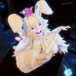 1girls black_background bonfie_(cryptia) boosette dark_background fazclaire's_nightclub female female_only glowing_eyes glowing_eyes_female purple_tongue silver2299 solo solo_female white_hair