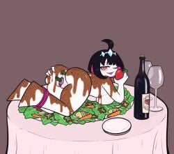 apple_in_mouth big_ass big_breasts cannibalism food friday_night_funkin friday_night_funkin_mod guro meat nikusa_(fnf) nikusa_(sugarratio) pale-skinned_female pale_skin roast seasoning sugarratio table vore