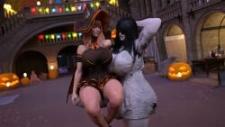 1futa 1girls 3d 3d_model alis_(auditour) auditour black_hair daz3d daz_studio female futanari ghost_costume ghost_futa ghost_girl glowing_eyes halloween holidays light-skinned_female light_skin night renderotica sophie_(auditour) tagme two_tone_hair witch_hat