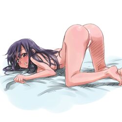 female ass blush censored isedaichi_ken long_hair nude original presenting solo top-down_bottom-up