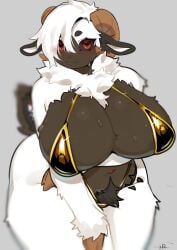1girls 2020s 2025 2d 2d_(artwork) abs anthro anthro_only barely_clothed big_breasts big_thighs black_fur black_hair blush breasts caprine child_bearing_hips cleavage clothing cloven_hooves comission curvy curvy_body curvy_female curvy_figure dated ewe eyebrows eyelashes female female_focus female_only furry furry_female furry_only gold_bikini grey_fur grey_sclera hair_over_one_eye hi_res highres hips hooves horns huge_breasts hyper hyper_breasts hyper_thighs inner_ear_fluff large_breasts looking_at_viewer mammal midriff multicolored_body naturally_censored navel neck_fluff nipple_tuft pinup red_eyes sheep sheep_ears sheep_horns signature simple_background sirn sirn_0121 slit_pupils solo solo_female sweaty sweaty_body thick_thighs thighs toned_stomach watermark white_fur white_hair wide_hips