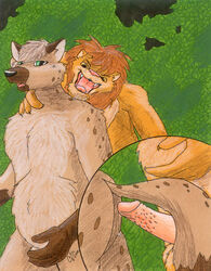 ass cum cum_drip dripping fangs feline force furry grab green_eyes hyena imminent_rape interspecies lion male multiple_males penis stomach_bulge unknown_artist yaoi yellow_eyes