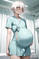 ai_generated big_ass bulge gold_eyes hand_on_belly light-skinned_male light_skin male pregnant pregnant_belly pregnant_male shocked white_hair