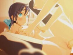 animated aqua_eyes black_hair feet female futa_on_female futa_with_female futanari intersex legwear lowres penis pov_feet sex thighhighs tinklebell tsukiakari_no_raspberry