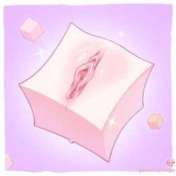 artist_name border canonical_scene cube english_commentary female female_pubic_hair kajinman panty_&_stocking_with_garterbelt panty_anarchy pink_background pubic_hair pubic_stubble pussy pussy_juice soul sparkle uncensored web_address white_border