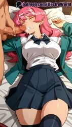 1boy 1girls 2025 ai_generated artist_name closed_eyes cock cum cum_in_mouth cum_on_body cum_on_hair dick ejaculation electroworld facial female green_jacket hi_res high_quality high_resolution highres jacket male patreon patreon_username penis pink_hair remi_(unordinary) school_uniform skirt sleep_molestation sleeping solo_focus stable_diffusion straight thighhighs uncensored unordinary veiny_penis watermark
