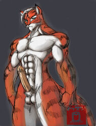 1boy anthro balls dossun erection feline fur furry male male_only muscles penis solo tiger