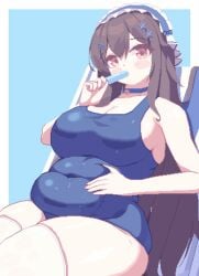 1girls animated bbw big_breasts chubby female piaomao pixel_art popsicle swimsuit