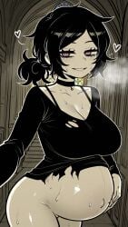 ai_art ai_assisted ai_generated ashley_graves ass belly belly_expansion black_hair cathedral collar curvy female female goth pale_skin pink_eyes pregnant the_coffin_of_andy_and_leyley voluptuous voluptuous_female