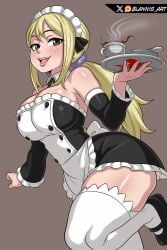1girls blannis_art breasts fairy_tail female female_focus female_only large_breasts light-skinned_female light_skin looking_at_viewer lucy_heartfilia maid maid_headdress maid_uniform solo thighhighs thighs