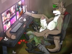 2boys anal_beads arryeen bating bator big_penis bondage cock cock_worship computer cum cum_on_body cum_on_face cumming desk dildo furry furry_only gay gooner gooning hyena licking_cum male male_only monitor orgasm penis porn_addict sex_toy stink_fumes stinky tagme tongue_out watching_porn wolf