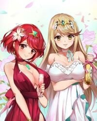 dress mythra_(xenoblade) pyra pyra_(xenoblade) unknown_artist xenoblade_chronicles_2