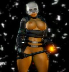 3d belt big_breasts exposed_breasts half-life half-life_(series) half-life_2 looking_at_viewer masked_female metrocop metropolice_(half-life_series) metropolice_female_(half-life_series) posing_for_the_viewer seductive seductive_pose smiling_at_viewer solo solo_female solo_focus stunstick thick_thighs wide_hips