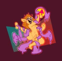 anal anal_sex anthro blush bodily_fluids corruption drooling eyelashes fangs felid fist fur genitals green_body green_scales hair hi_res komava lion male mammal messy_hair orange_hair orgasm_face pantherine penetration saliva scales sex slime sofia_drawsmore solo tan_body tan_fur teeth tentacle tentacle_grab tentacle_sex