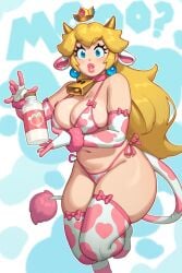 1girls 2025 2d 2d_(artwork) 2d_artwork armwear ass bell_collar big_ass big_breasts big_butt big_lips bikini bikini_bottom bikini_top blonde_hair blue_eyes breasts cow_ears cow_print cow_print_bikini cow_tail cowbell crown curvy curvy_ass curvy_body curvy_butt curvy_female curvy_figure ear_piercing earrings elbow_gloves female glistening glistening_body glistening_breasts glistening_skin gloves hi_res horns huge_ass huge_butt large_ass large_butt lips long_hair looking_at_viewer make_up makeup mario_(series) milk mouth mouth_open neckband nintendo pink_lipstick princess princess_peach rizdraws shiny_ass shiny_breasts shiny_butt shiny_hair shiny_skin side_ass sideass skindentation slightly_chubby solo solo_female solo_focus super_mario_bros. tail thick_lips thick_thighs thighhighs white_skin white_skinned_female wide_eyed wide_hips yellow_hair