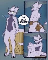 2025 absurd_res accessory anthro ass box container female foxhole:_persistant_online_warfare furgonomics genitals green_eyes hi_res kobold looking_at_viewer multiple_poses nude pose purple_body pussy scalie sitting smile solo tail tail_accessory the_man vulva