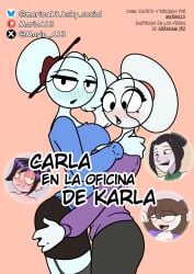 2girls abrahamjrz breast_press breasts carla carla_en_la_oficina comic_cover female female_only hugging karla marioa13 patreon_logo patreon_username skirt spanish_text stickman stickwoman twitter_logo twitter_username