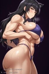 1female 1girls 2025 abs ai_generated animal_ears artist_name ass bangs big_ass big_breasts bikini black_hair blake_belladonna blush breasts cat_ears curvy hi_res high_quality high_resolution highres huge_ass huge_breasts large_breasts long_hair looking_at_viewer muscular muscular_female navel patreon patreon_username purple_bikini rwby shiny_skin skindentation solo sweat swimsuit thick_thighs thighs underboob unjobdespiert watermark wet yellow_eyes